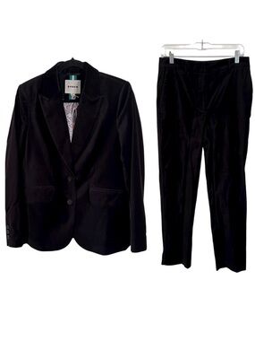 Boden Black Velvet Kew Pants & Marylebone Blazer Suit Size NWT US 8